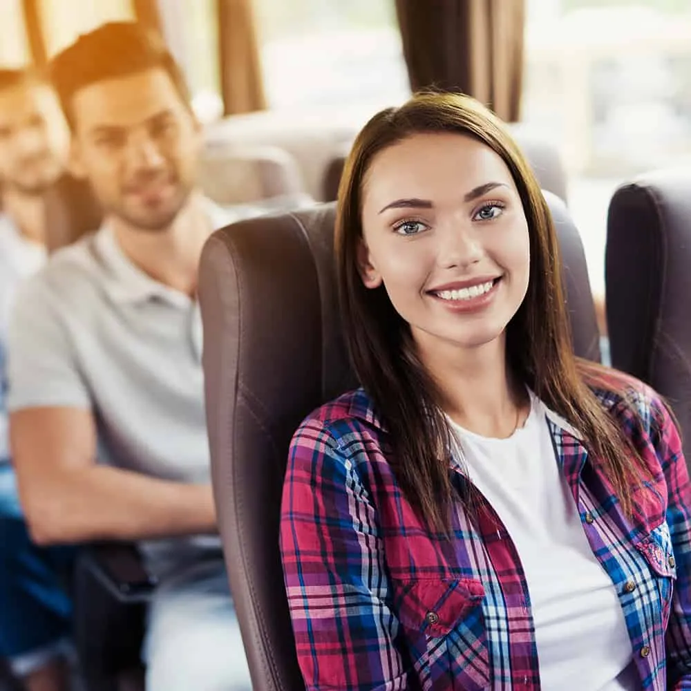 Female passenger traveling on bus